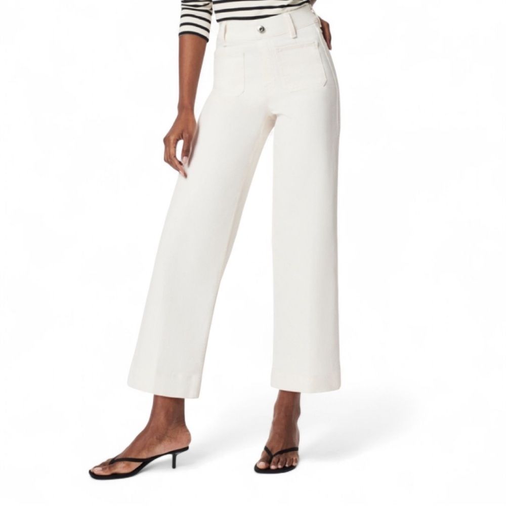 SPANX Cream Flare Wide-Leg Jeans
